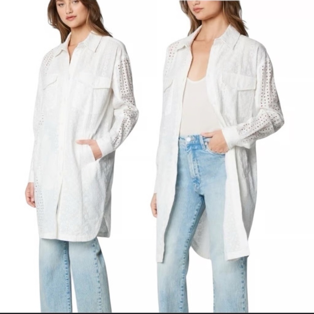 BLANKNYC Eyelet Shirt Dress Tunic White Button Down Size M